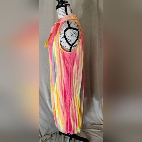 Sandra Darren Halter Pleated Chiffon Sherbert Colored Dress.Size L - Picture 3 of 7